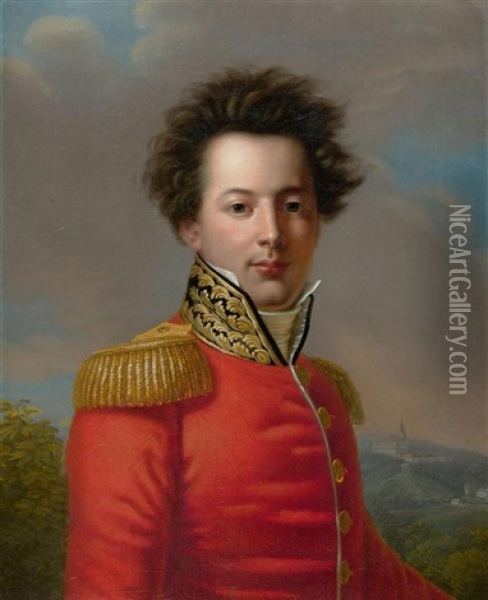 Bildnis Eines Jungen Adeligen In Rotem Uniformrock Oil Painting - Franz Gerhard von Kuegelgen