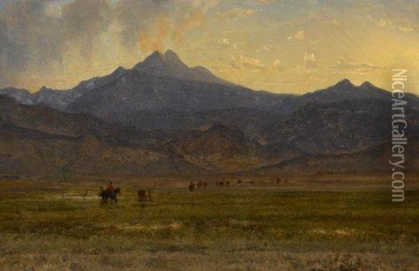 Long's Peak Sunset Oil Painting - Thomas Worthington Whittredge
