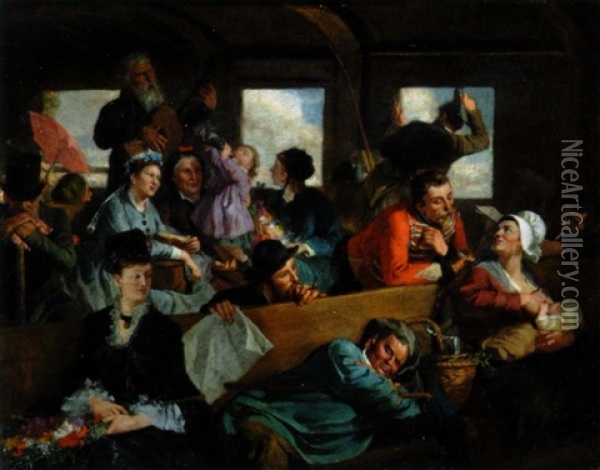 Le Wagon, Scene Animee Oil Painting - Clement-Auguste Andrieux