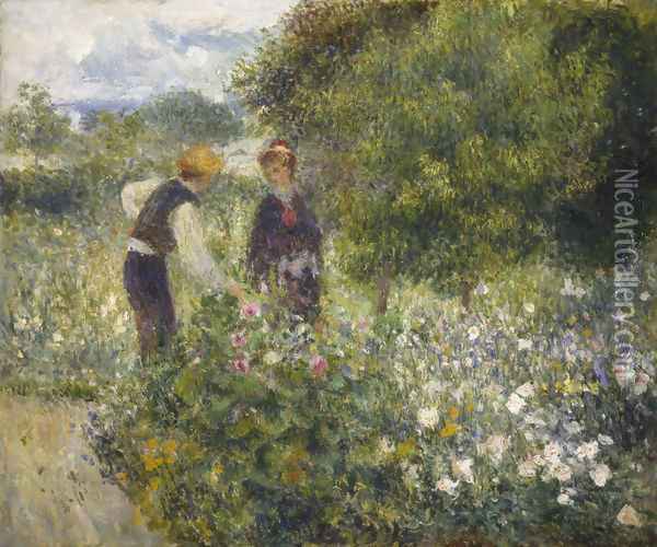 La Cueillette des fleurs Oil Painting - Pierre Auguste Renoir