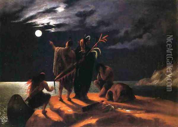 Indians Experiencing a Lunar Eclipse Oil Painting - William Rimmer