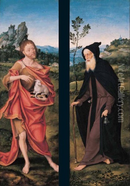 San Giovanni Battista (+ Sant'antonio Abate; 2 Works) Oil Painting - Joos Van Cleve