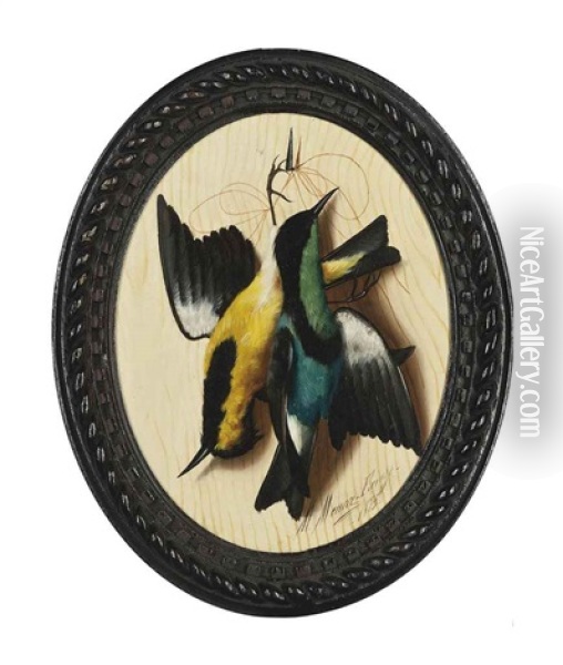 Songbirds Hanging (+ Memento Mori; Pair) Oil Painting - Michelangelo Meucci