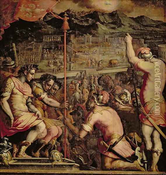 The Founding of Florence from the ceiling of the Salone dei Cinquecento, 1565 Oil Painting - Giorgio Vasari