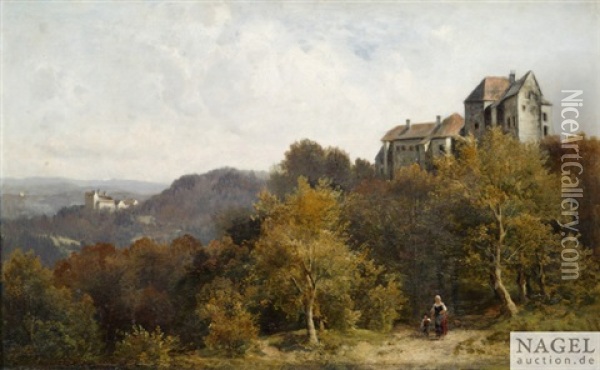 Bayerische Herbstlandschaft Mit Zwei Schlossern Oil Painting - Ludwig Correggio