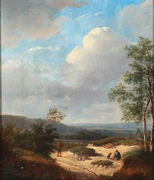 Summer Landscape With People Working And Resting Oil Painting - Jan Evert Morel the Younger