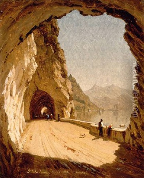 Stelvio Road By Lago Di Como, 1868 Oil Painting - Sanford Robinson Gifford