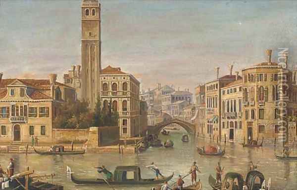 Gondolas on a canal, Venice Oil Painting - Continental School