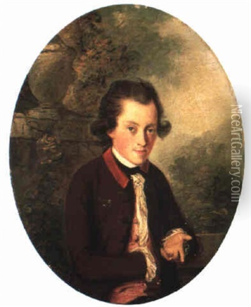 Portrait Of A Young Man In A Garden Landscape Oil Painting - Thomas Hickey