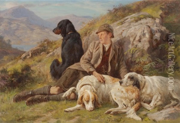 Taking A Rest After Stalking Oil Painting - Basil Bradley