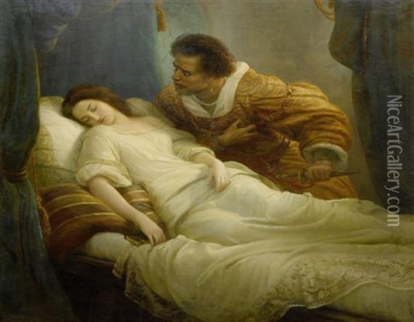Othello Mit Seiner Schlafenden Frau Oil Painting - Christian Kohler