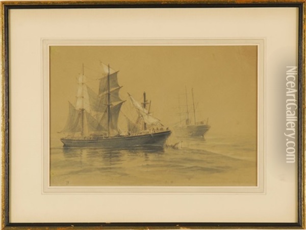 A Merchant Ship Aids Another That Has Lost Its Foremast Oil Painting - Frederic Schiller Cozzens