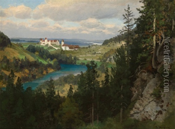 Aus Dem Lechtal Bei Fusen, Oberhalb Bei Weishaus Oil Painting - Josef Schoyerer