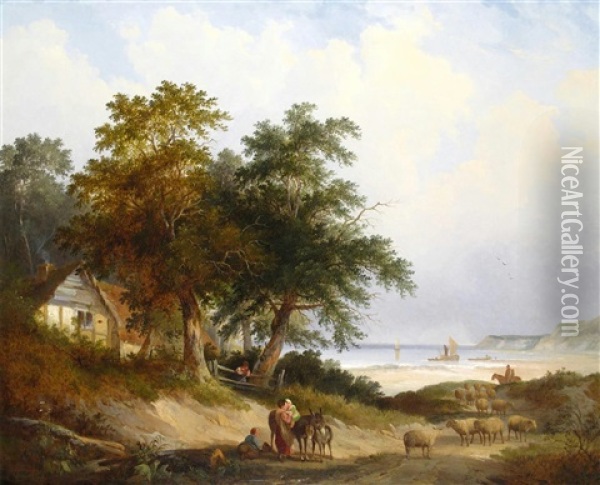 A Coastal Landscape, Isle Of Wight Oil Painting - Henry John Boddington