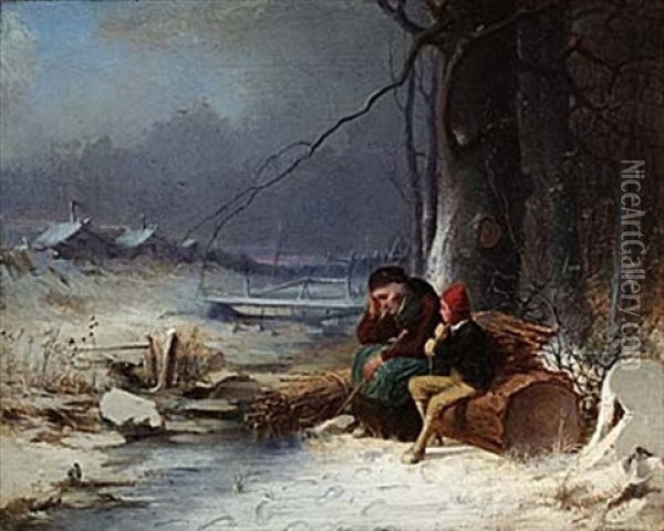 Vinterlandskap Med Kvistplockare Oil Painting - Anders Gustav Koskull