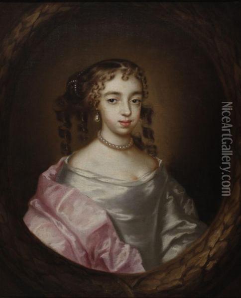 Portrait Of A Young Lady With Pearl Earrings And Necklace Oil Painting - Mary Beale