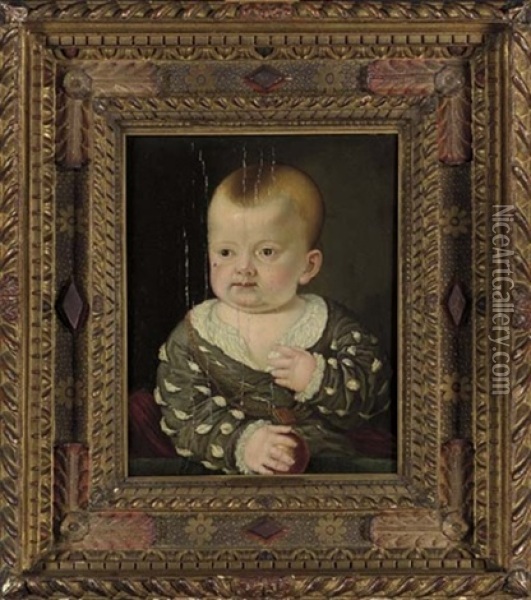 Portrait Of A Boy In A Grey Coat Holding A Ball Oil Painting -  Bronzino