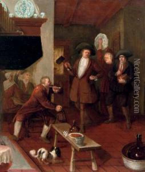 Merry Company In An Interior Oil Painting - Jacobus Van Der Sluis
