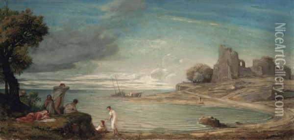 Bathers Before A Ruin Oil Painting - Jean-Marie Faverjon