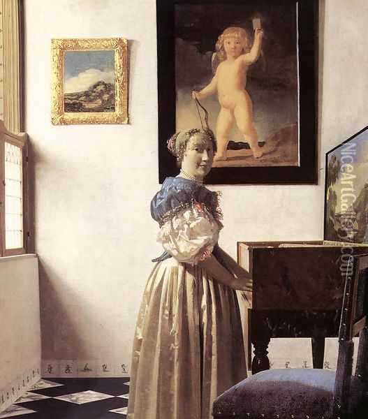Lady Standing at a Virginal c. 1670 Oil Painting - Jan Vermeer Van Delft