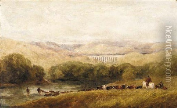 Watering The Herd Oil Painting - David Cox the Elder