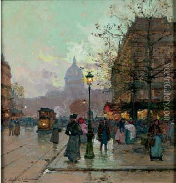 Boulevard Henri Iv A Paris Oil Painting - Eugene Galien-Laloue