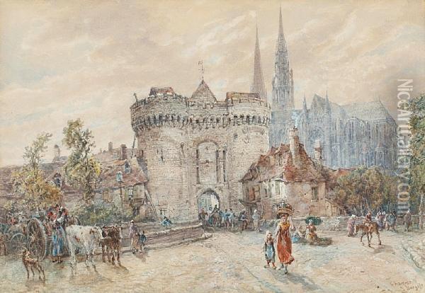 Porte Guillaume And Cathedral, Chartres Oil Painting - John Burgess