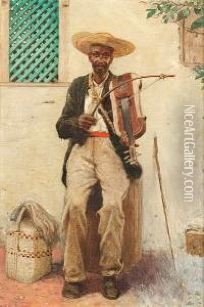 A Negro Playing The Fiddle Oil Painting - Noel Denholm Davis