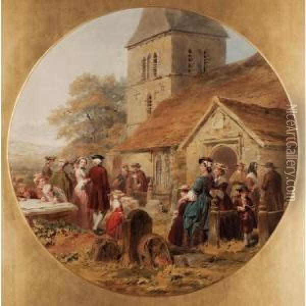 Gathering In The Church Yard Oil Painting - John Absolon