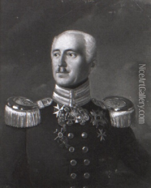 Brustbild Eines Herrn In Preusischer Uniform Oil Painting - Gustav Schwarz