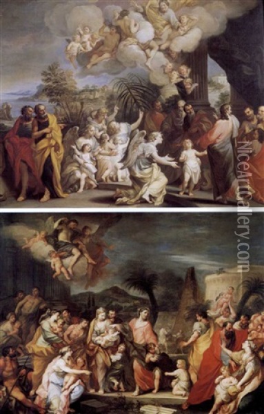 Non Date Scandalo Ai Fanciulli (+ Lasciate Che I Fanciulli Vengano A Me, 1708, Sgd.; 2 Works) Oil Painting - Alessandro Marchesini