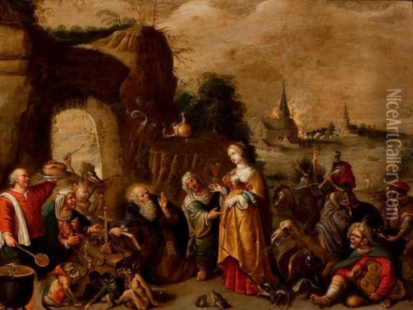 Las Tentaciones De San Antonio Oil Painting - Cornelis de Baellieur