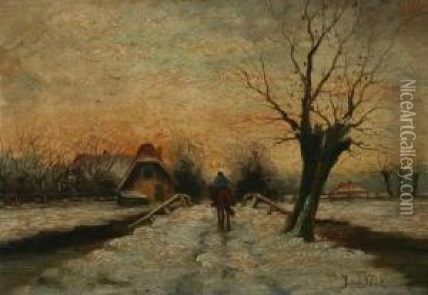 Road In Winter Oil Painting - Jacobus Van Der Stok