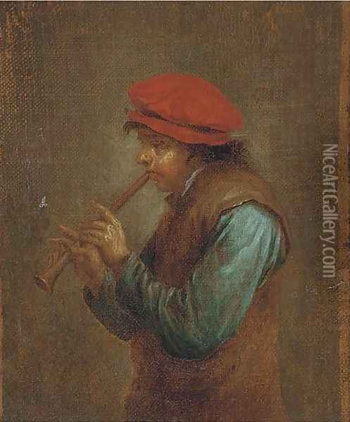 The flute player Oil Painting - David Teniers