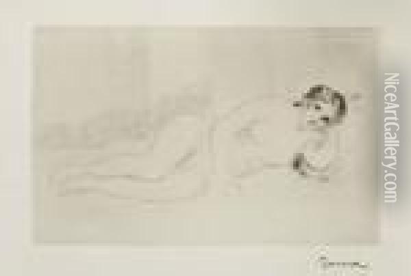 Femme Nue Couche (tournee A Droite), 1re Planche Oil Painting - Pierre Auguste Renoir