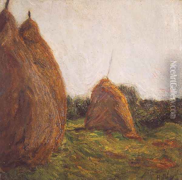 Haystacks 1912 2 Oil Painting - Simon Hollosy