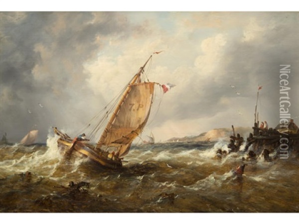 Shipping In Rough Seas Oil Painting - John Moore Of Ipswich