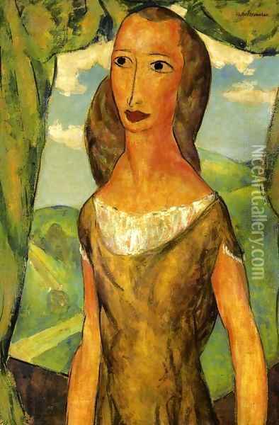 Girl with Landscape 1924 Oil Painting - Alfred Henry Maurer