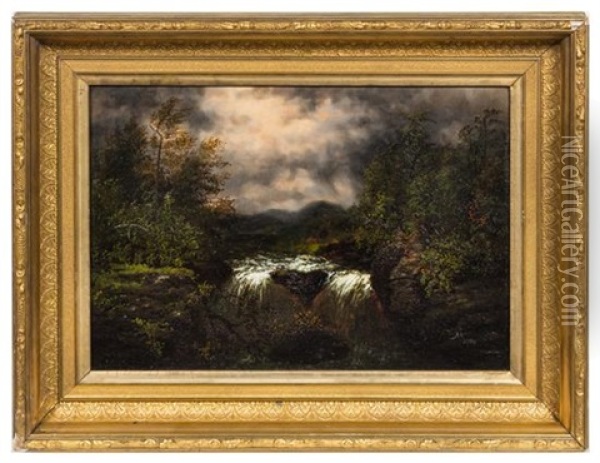 Landscape With Waterfall, 1884 Oil Painting - Jervis McEntee