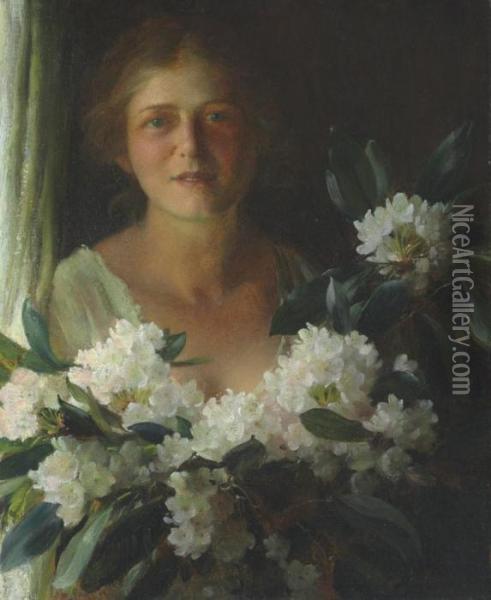 Rhododendrons Oil Painting - Charles Curran