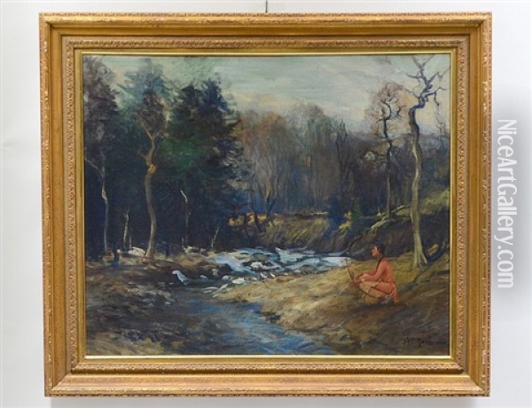 Landscape With Figure Oil Painting - Arthur Clifton Goodwin