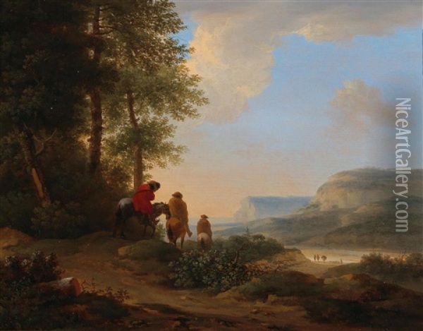 A Campagna Landscape With Three Horsemen Oil Painting - Lodewyck van Ludick
