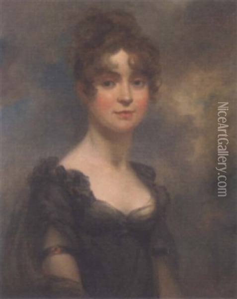 Portrait Of Harriet Leonard Bull In A Black Lace Dress Oil Painting - Arthur William Devis