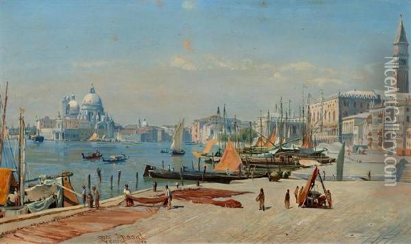 View Of San Marco And Santa Maria Della Salute In Venice . Oil Painting - Jean-Marc Dunant-Vallier