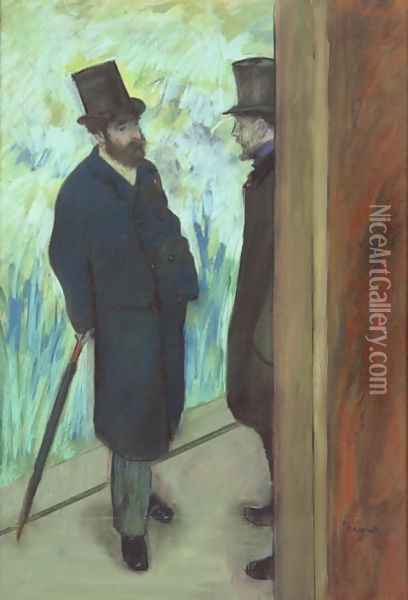 Friends at the Theatre, Ludovic Halevy (1834-1908) and Albert Cave (1832-1910) 1878-79 Oil Painting - Edgar Degas