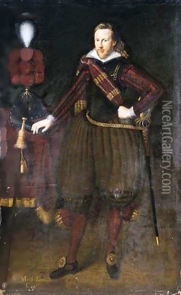 Portrait Of Captain Sir Michael Everid Oil Painting - George Geldorp