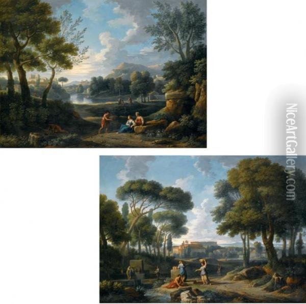 Paesaggio Arcadico Con Lago E Il Cortile Di Belvedere Oil Painting - Jan Frans Van Bloemen (Orizzonte)