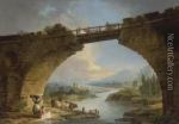 Lavandieres Sous Un Pont Oil Painting - Hubert Robert