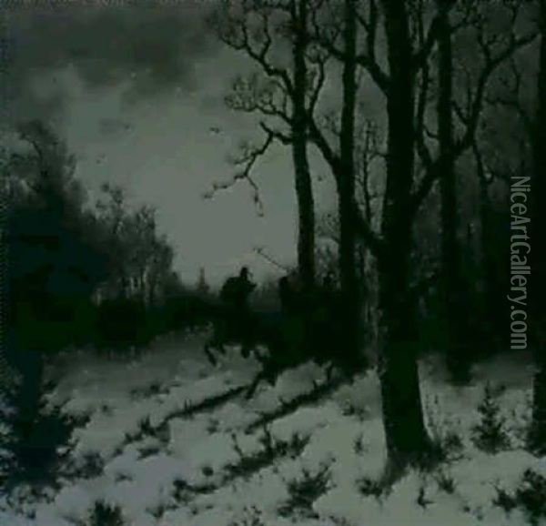 Uberfall Im Winterwald Oil Painting - Ludwig Munthe