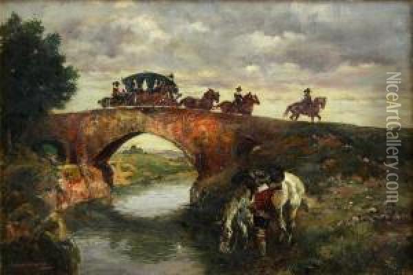 Landsknechte Zu Pferde, Eine Galakarosse Begleitend Oil Painting - Anton Hoffmann